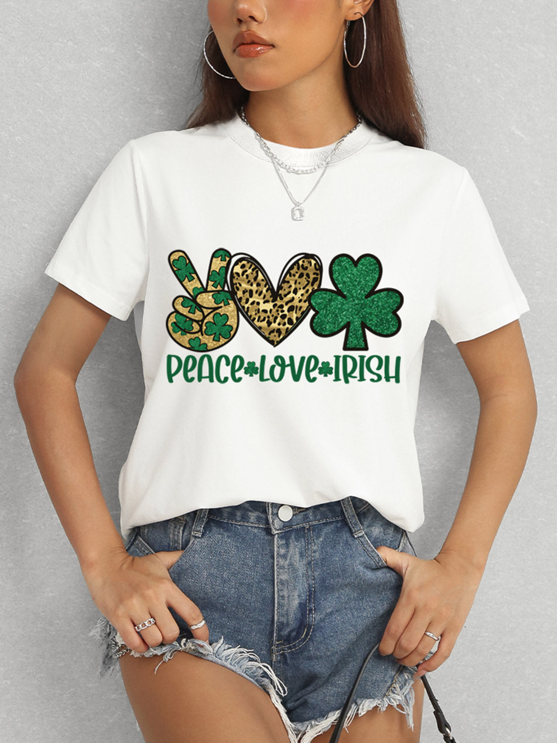 Luvik | PEACE LOVE IRISH Pyöreä kaulus Lyhythihainen T-paita