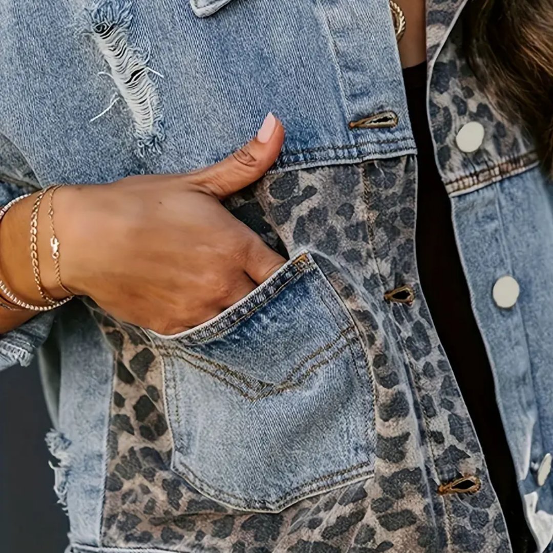 Luvik | Takki Rentoa Leopard Patchwork Denimtakki Naisille
