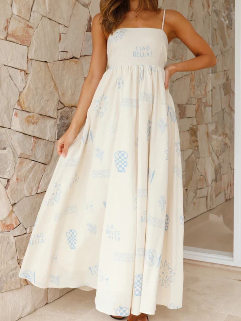 Luvik | Cooler Syksy Halter Maxi Mekko Spagetti-olkaimilla