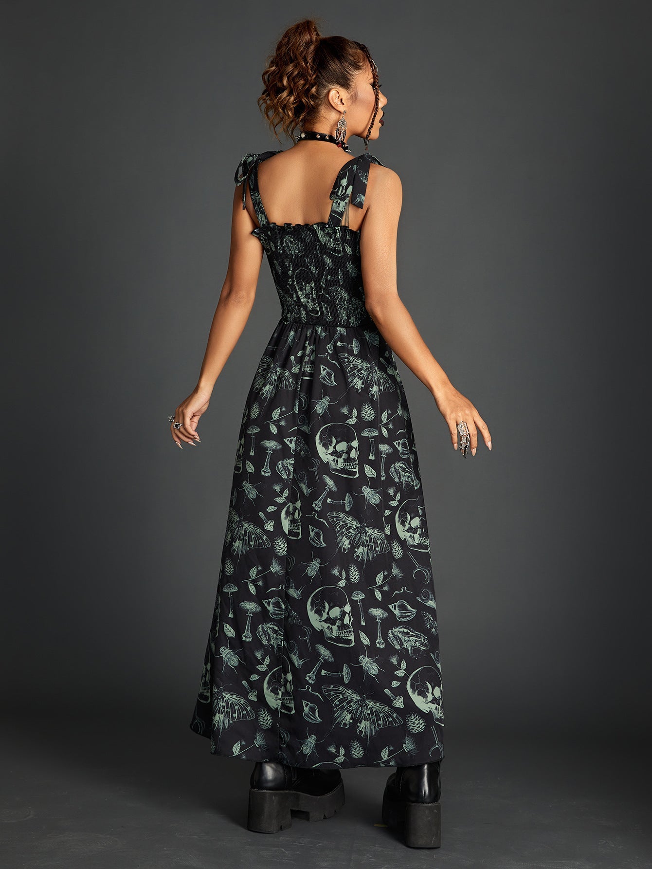 Luvik | Smocking Lace-Up Putkihame Tumma Printti