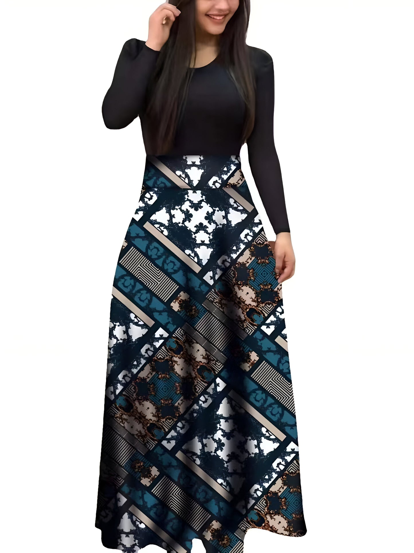 Luvik | Elegant Flower Dress Color Block