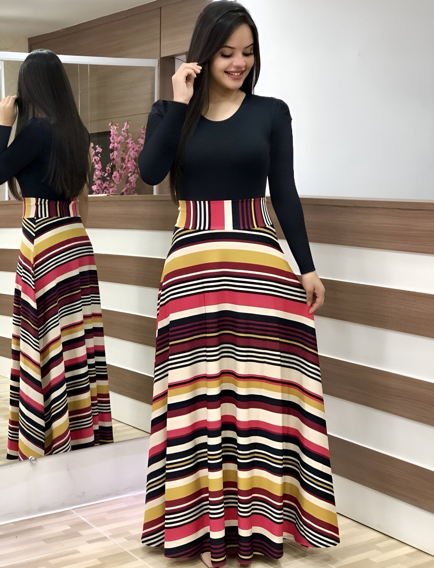 Luvik | Elegant Flower Dress Color Block