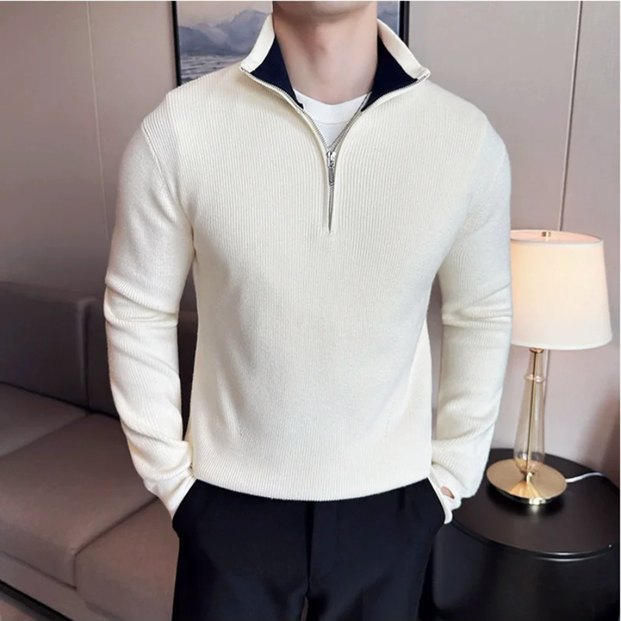 Luvik | Vetoketjullinen Miesten Neule, Ribattua Slim Fit Muotoilu