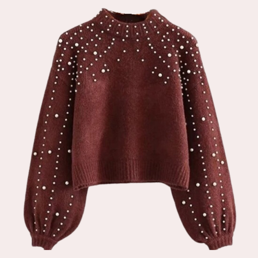 Luvik | style women's knit with round neckline and pearl embellishment