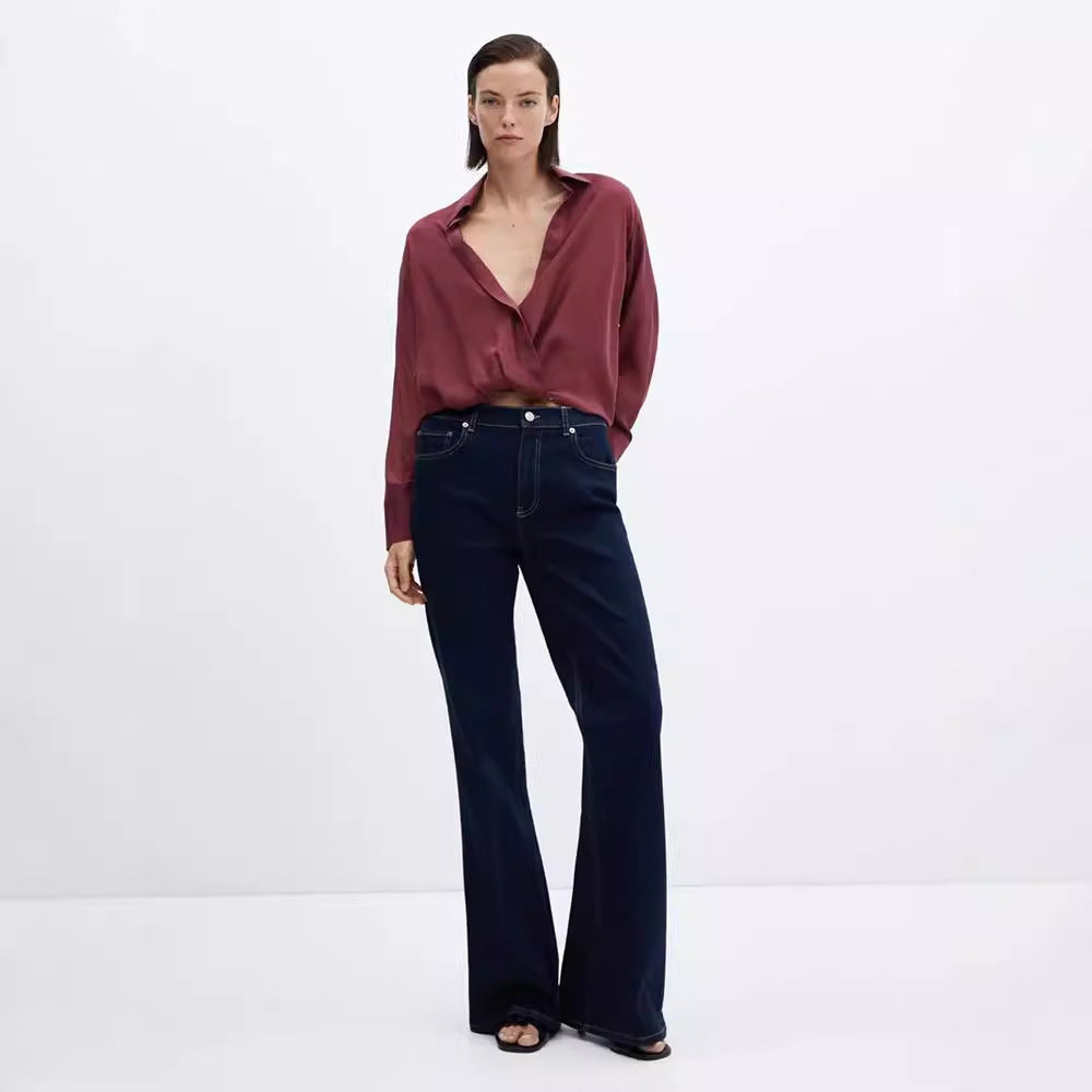 Luvik | Tencel Nelisuuntainen Stretch Korkea Vyötärö Skinny Retro Moppaus Farkut