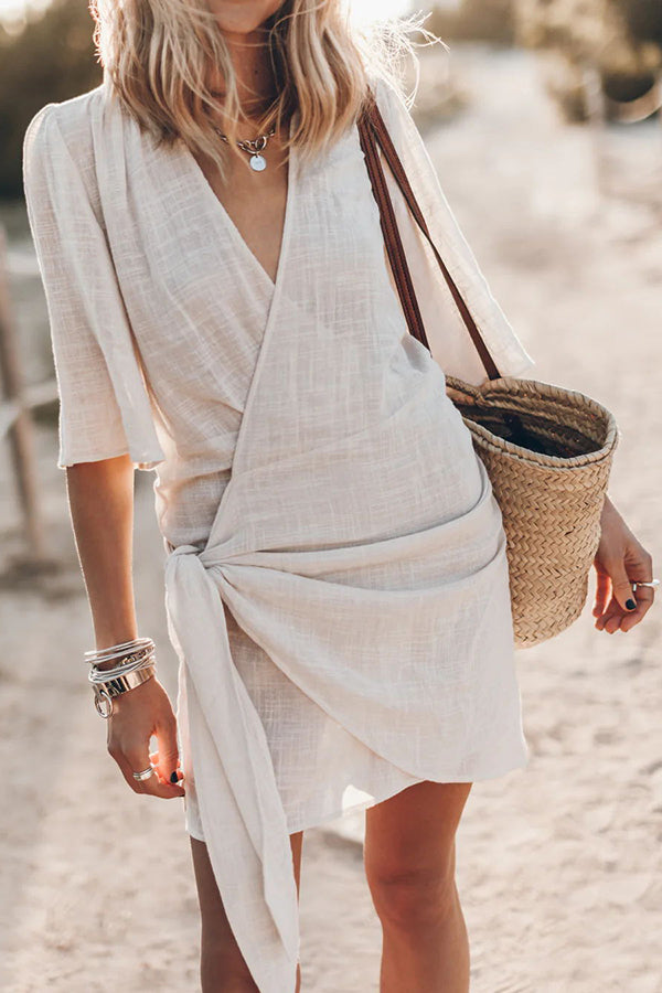 Luvik | Charming cotton and linen wrap mini dresses