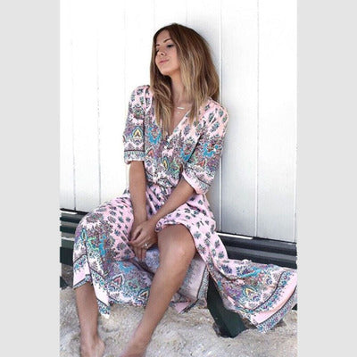 Luvik | Thai Holiday Cardigan Dress: Tulostettu Stretch Ranta Hame