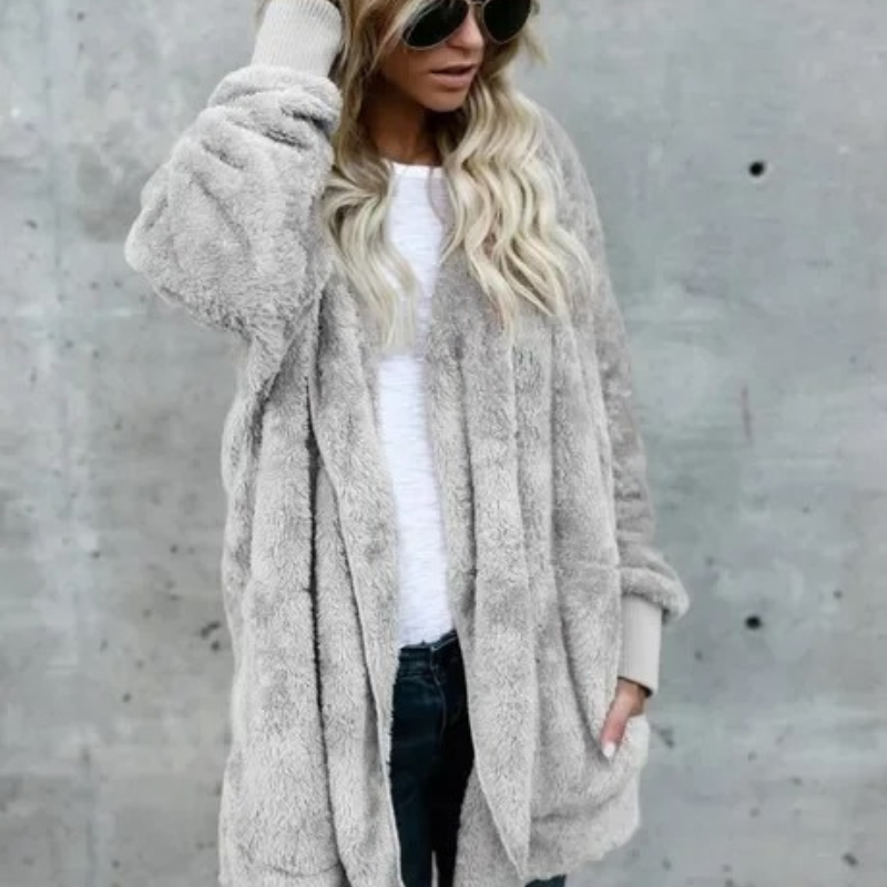 Luvik | Teddy Takki Naiset, Yli koko Fleece Takki Huputta, Avoin Etu