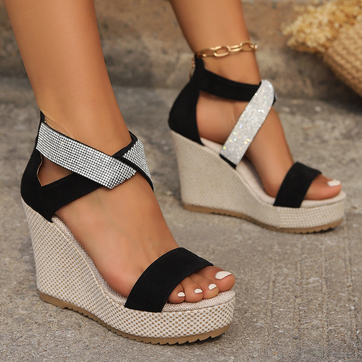 Luvik | Modische Damen Sandalen Mit Strass Und Plateau