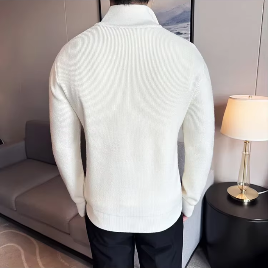 Luvik | Vetoketjullinen Miesten Neule, Ribattua Slim Fit Muotoilu
