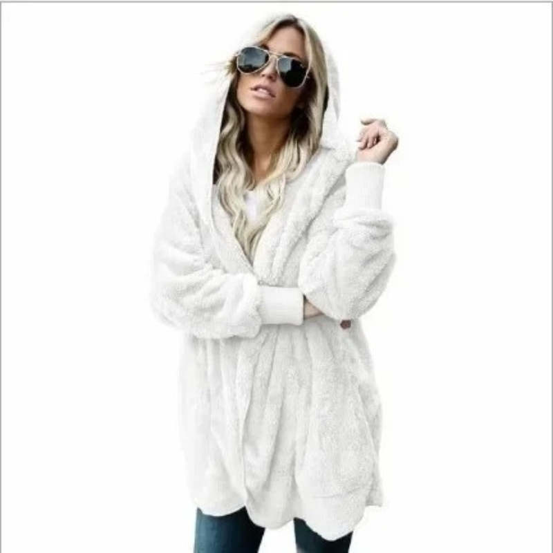 Luvik | Teddy Takki Naiset, Yli koko Fleece Takki Huputta, Avoin Etu