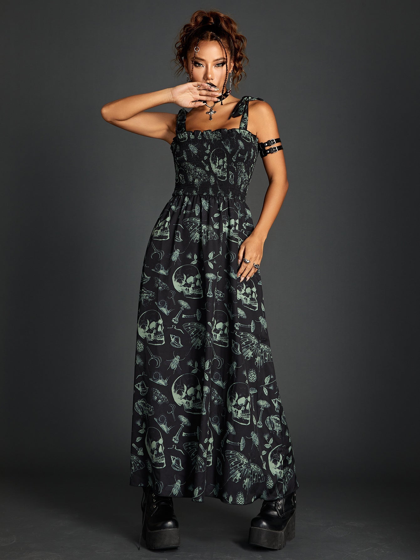 Luvik | Smocking Lace-Up Putkihame Tumma Printti