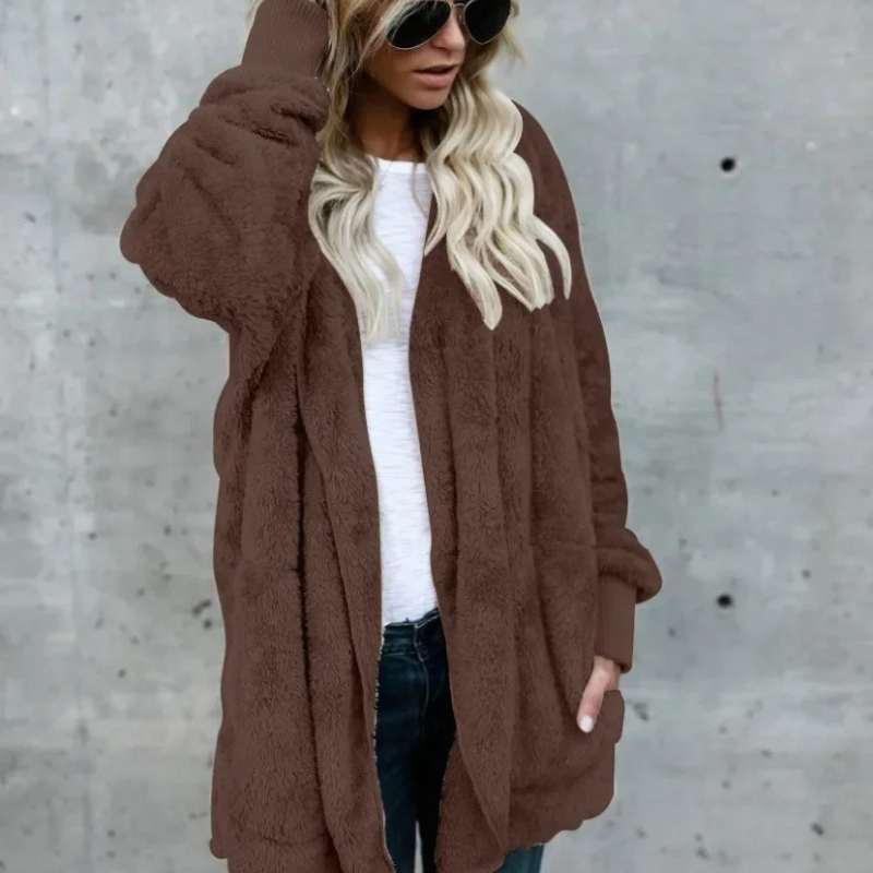 Luvik | Teddy Takki Naiset, Yli koko Fleece Takki Huputta, Avoin Etu