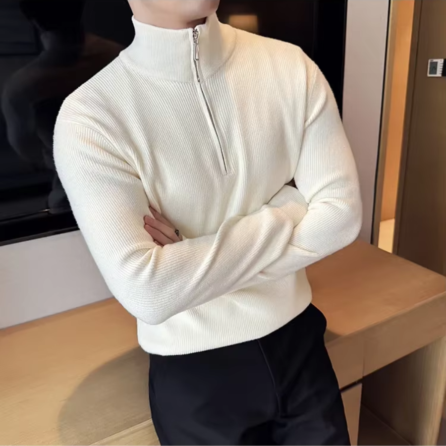 Luvik | Vetoketjullinen Miesten Neule, Ribattua Slim Fit Muotoilu