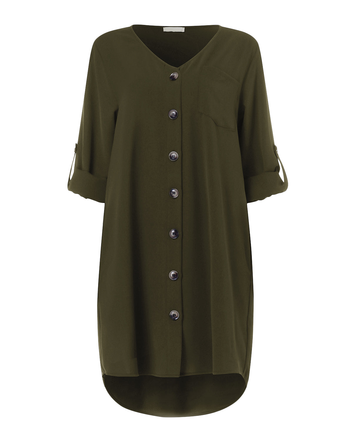 Luvik | Women's Button Pleat V-neck Loose Mini Dress with Pockets
