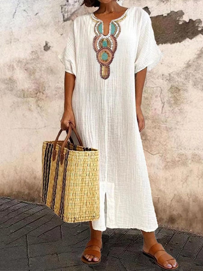 Luvik | Brodeerattu Boho Maxi Kaftan Mekko naisille