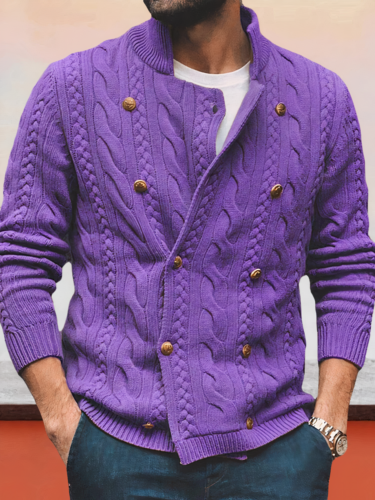 Luvik | Zweireihiger Strickjacke Mit Zopfmuster