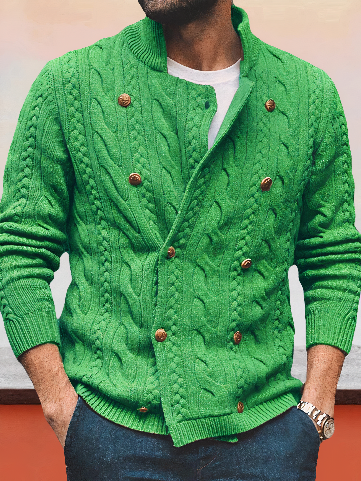 Luvik | Zweireihiger Strickjacke Mit Zopfmuster