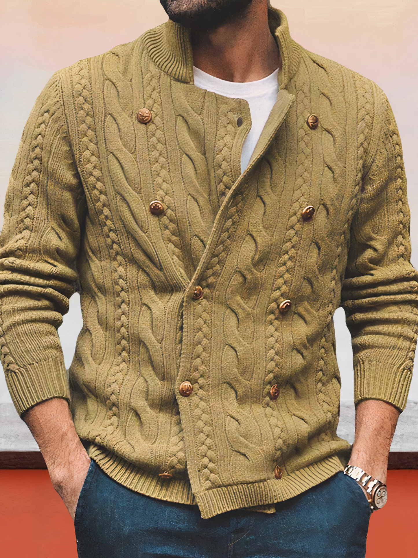 Luvik | Zweireihiger Strickjacke Mit Zopfmuster