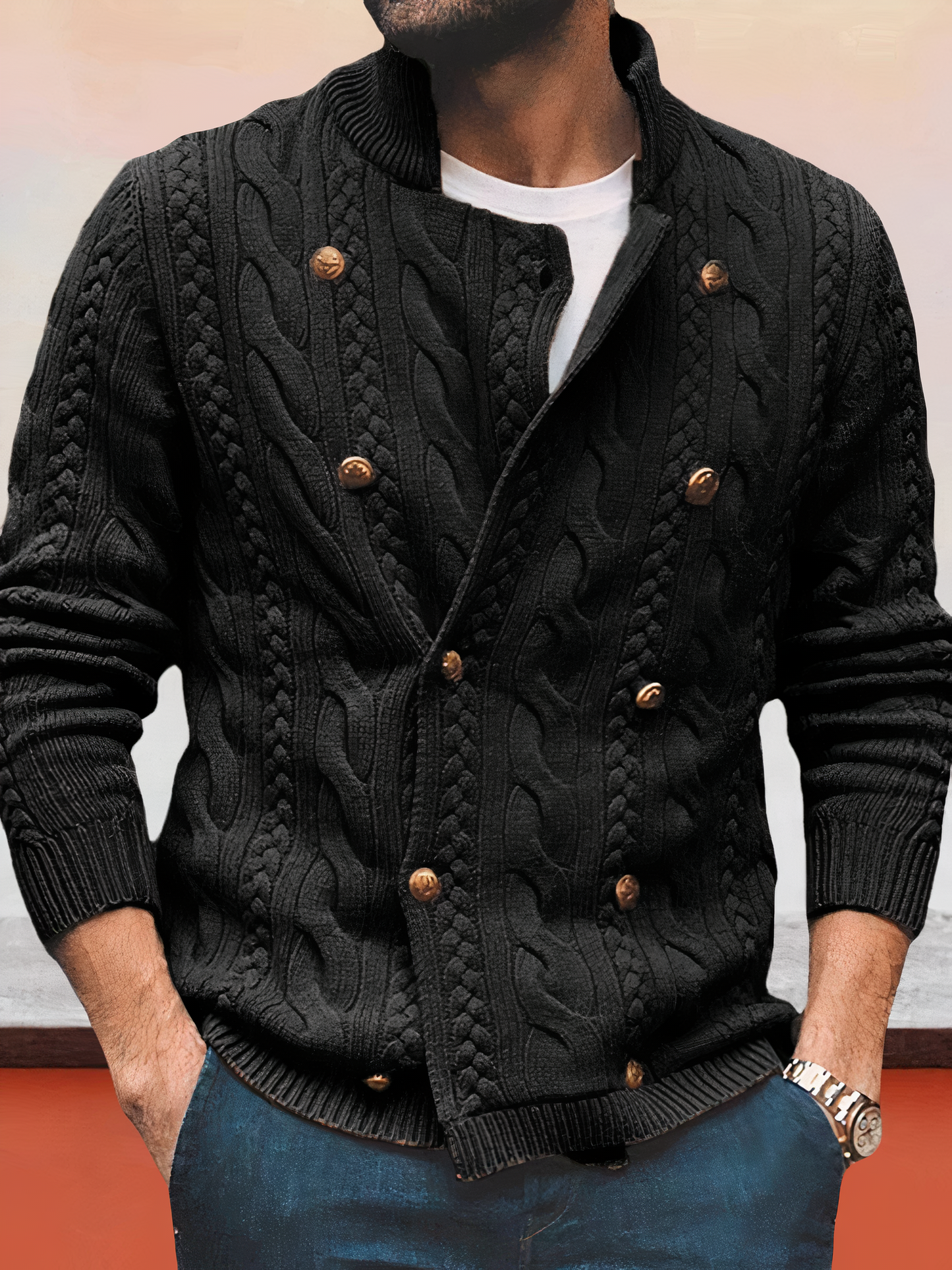 Luvik | Zweireihiger Strickjacke Mit Zopfmuster