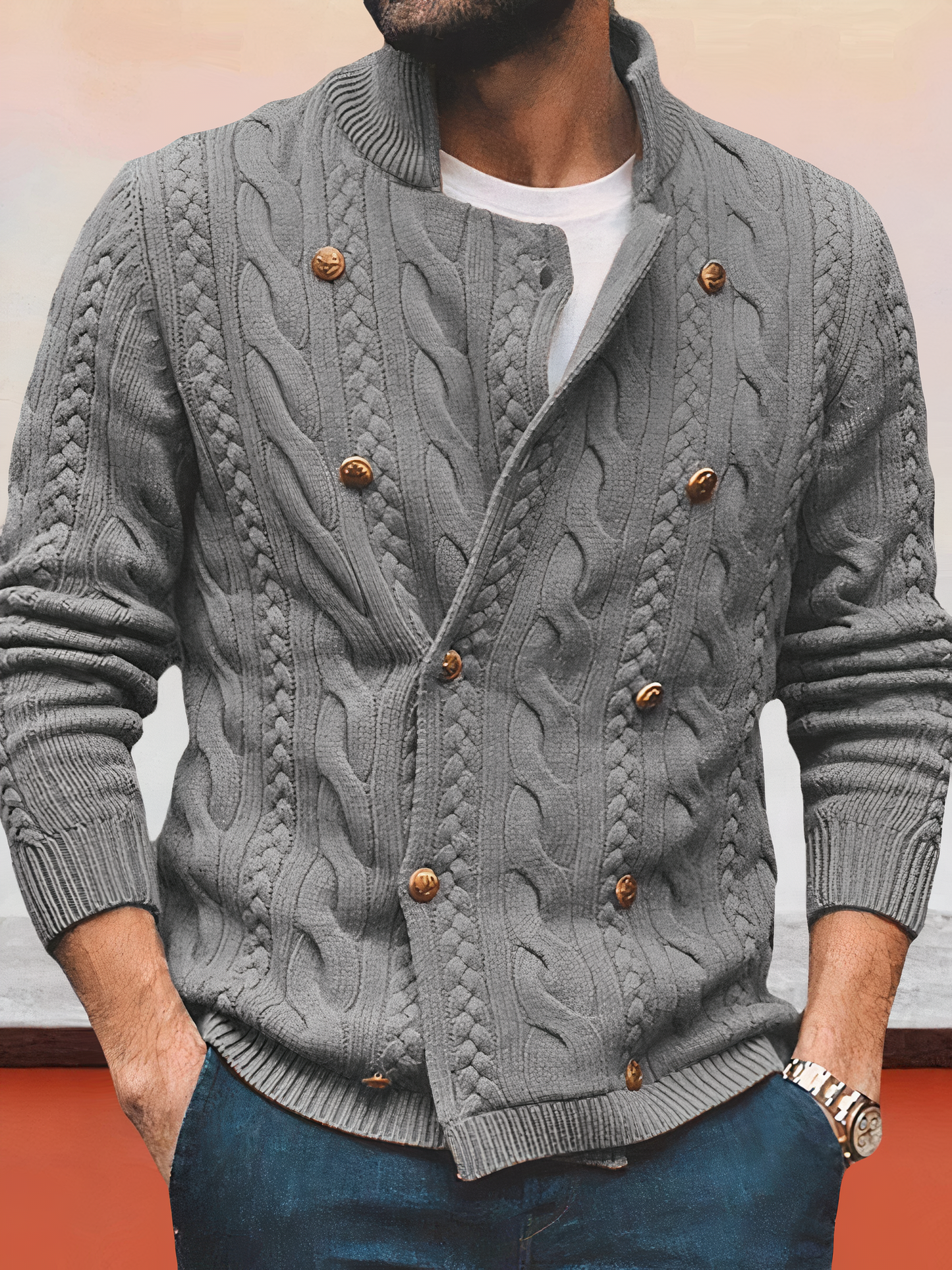 Luvik | Zweireihiger Strickjacke Mit Zopfmuster
