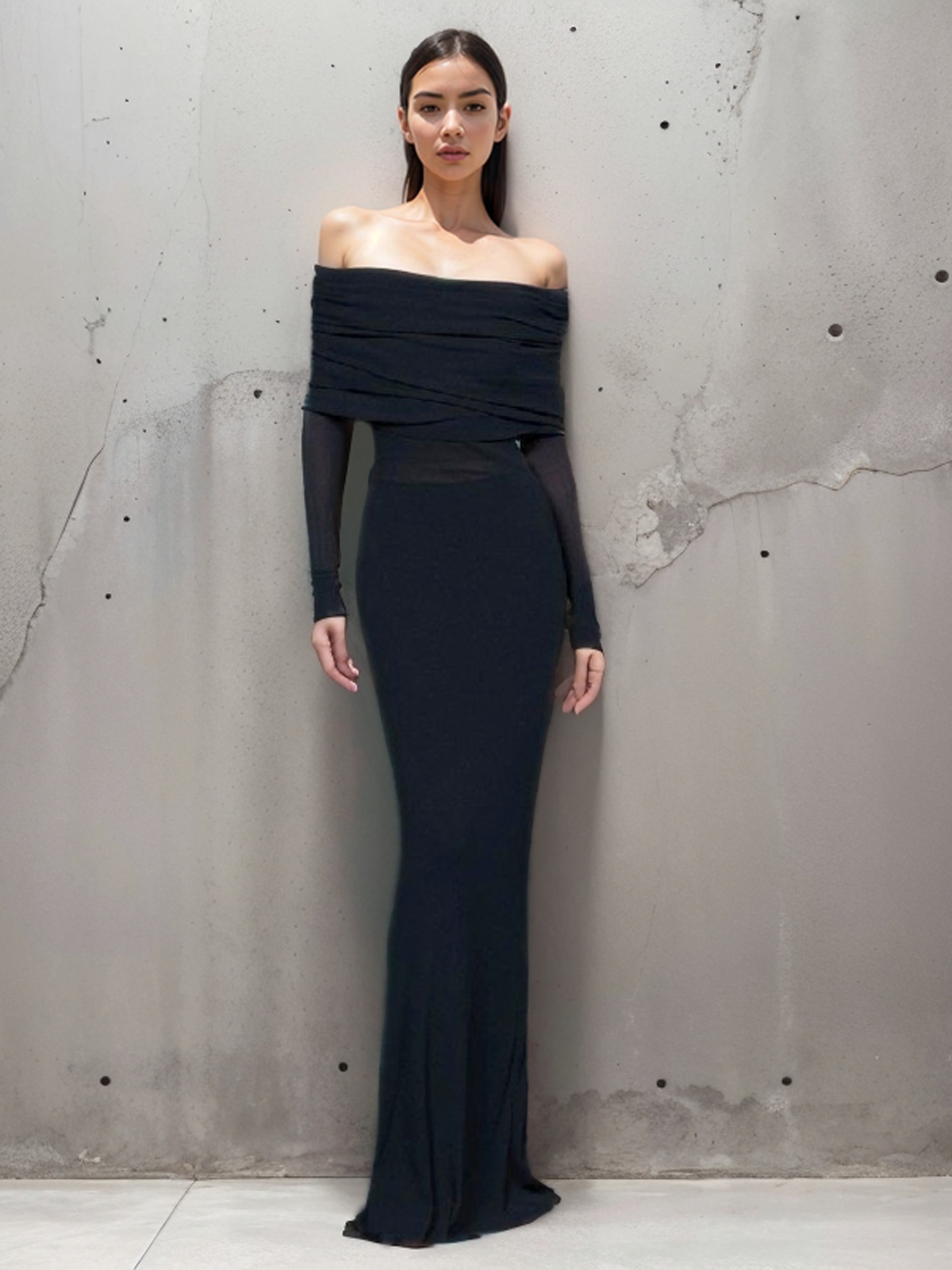 Luvik | Off-Shoulder Mesh Pitkähiha Klong Mekko