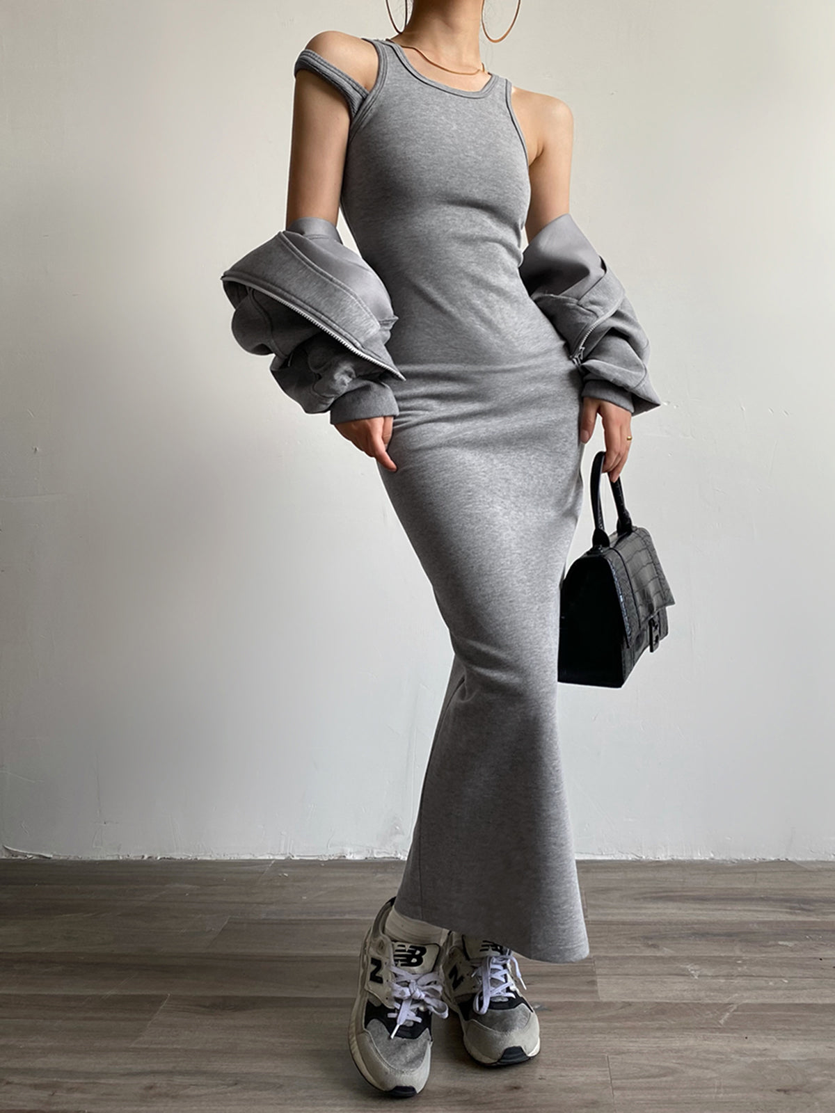 Luvik | Asymmetric Crew Neck Split Maxi Dress