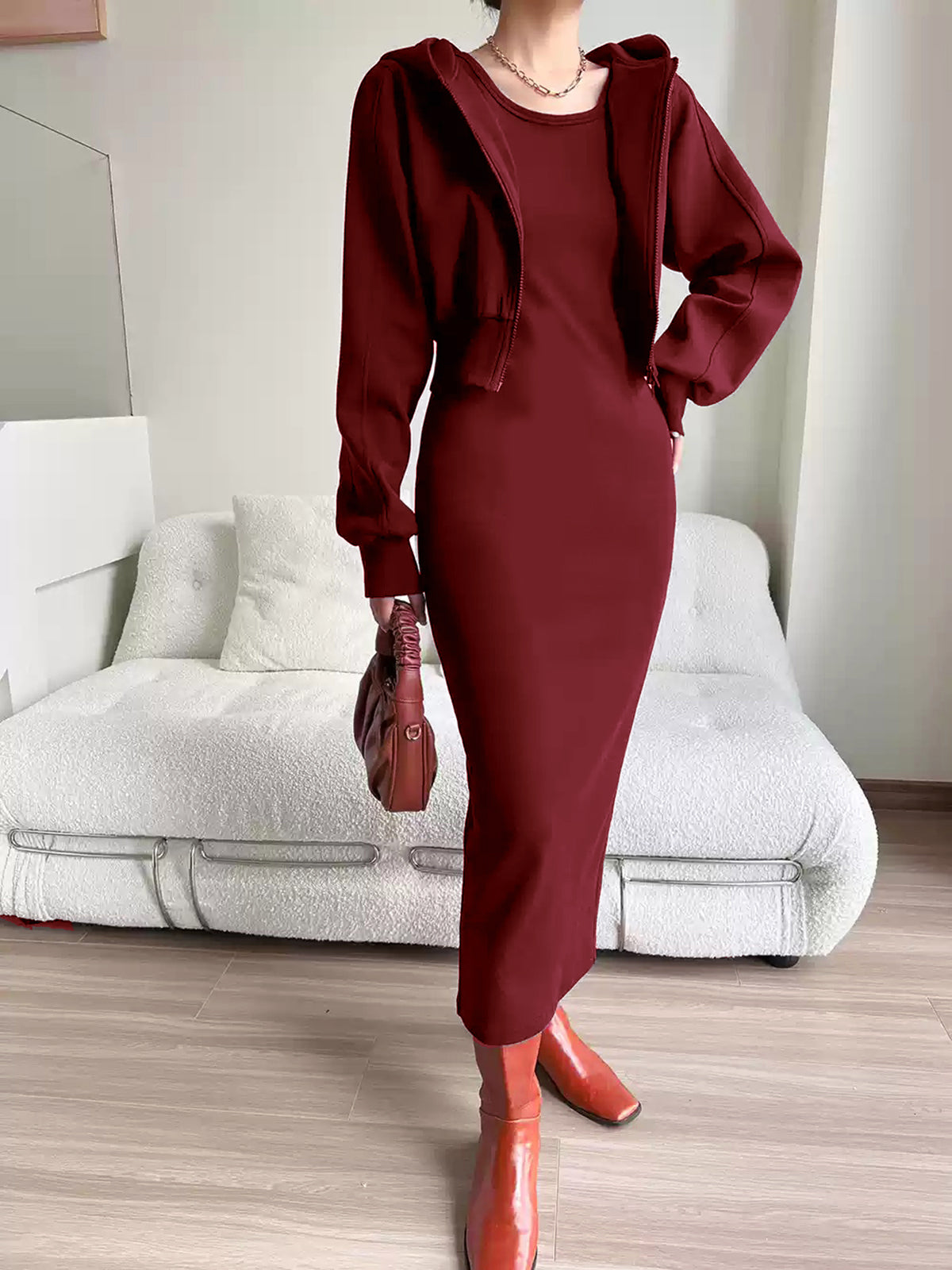 Luvik | Asymmetric Crew Neck Split Maxi Dress