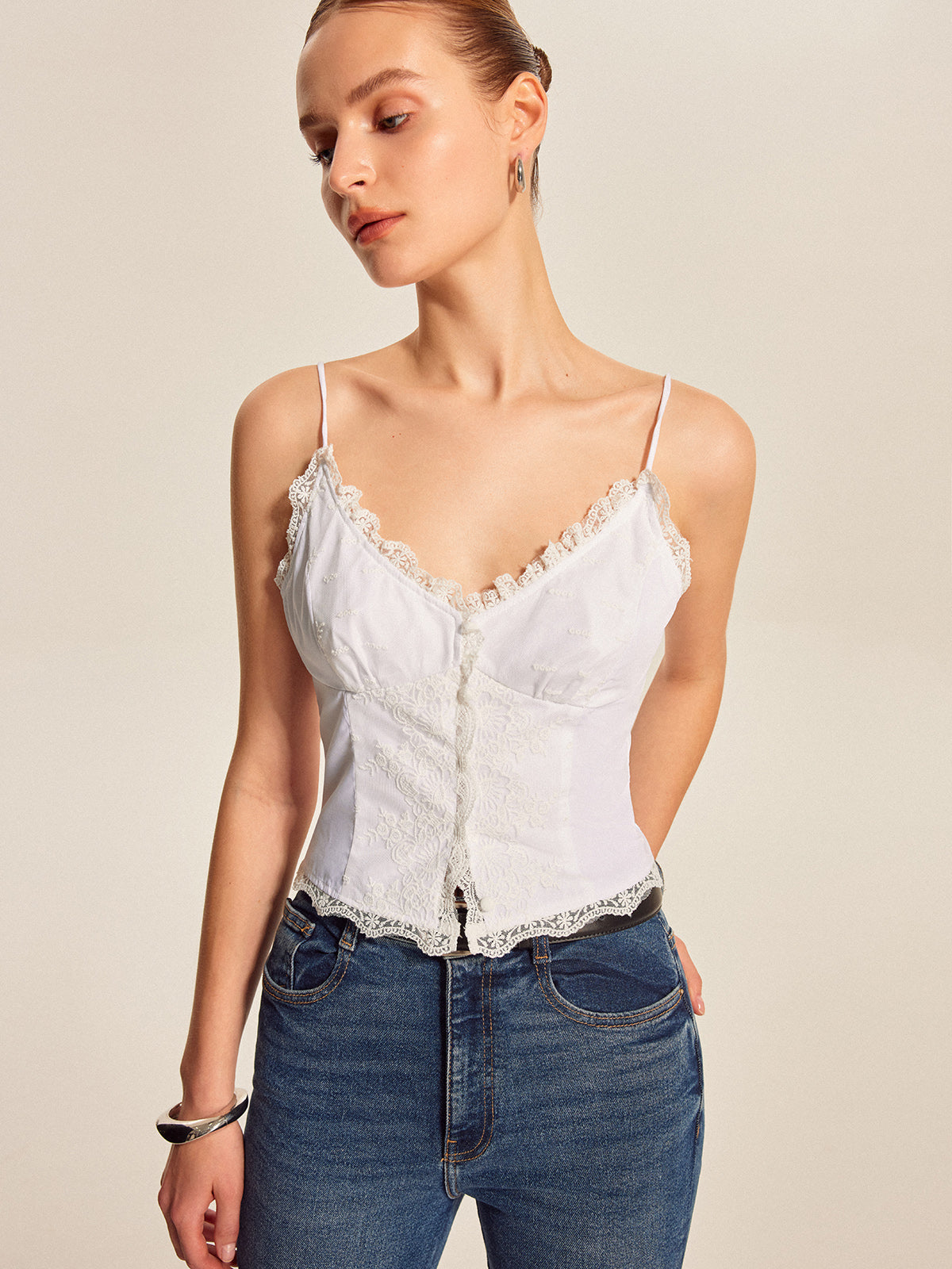 Luvik | Pitkät hihnat nappi Down Cami Top