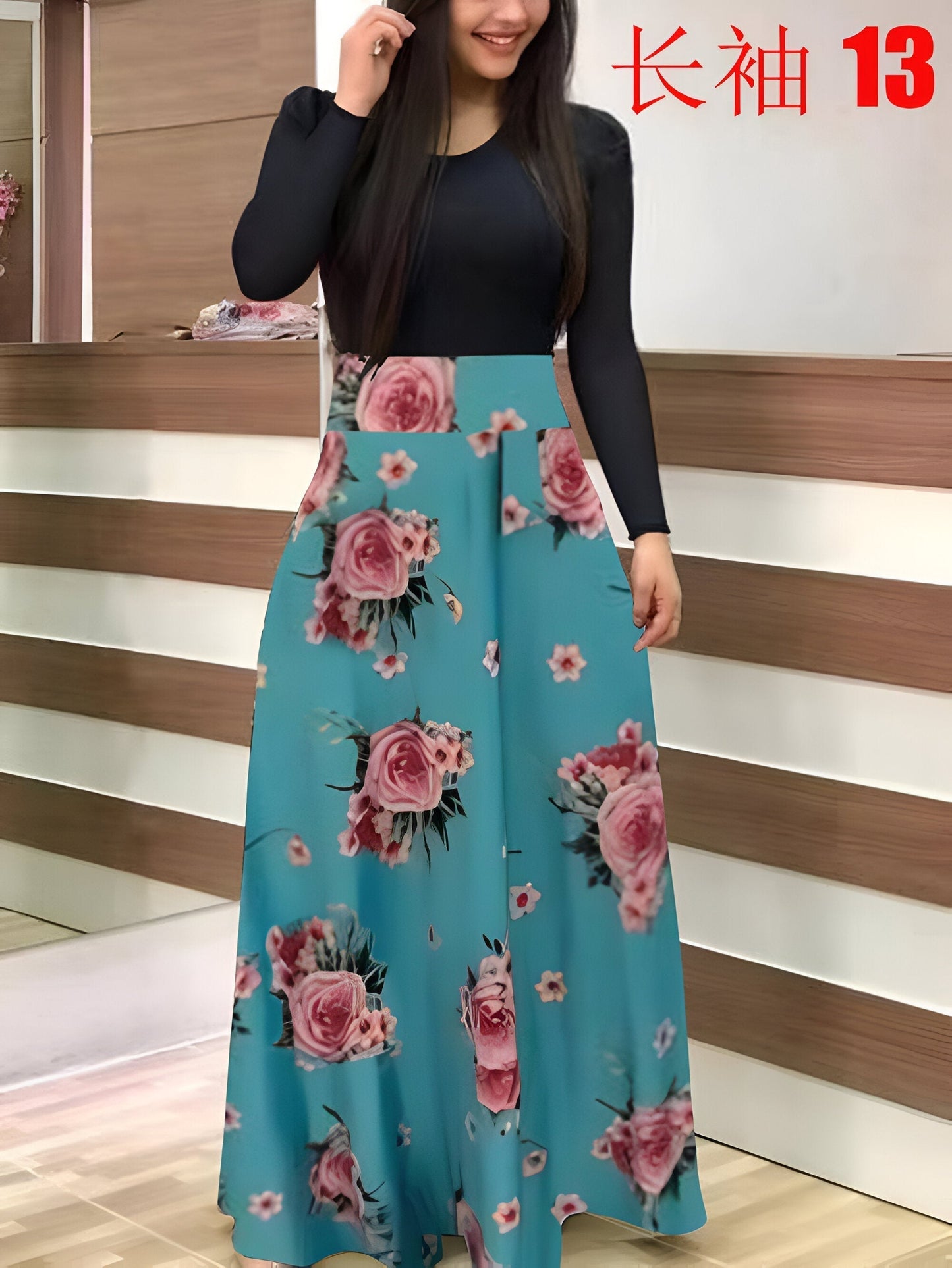 Luvik | Elegant Flower Dress Color Block