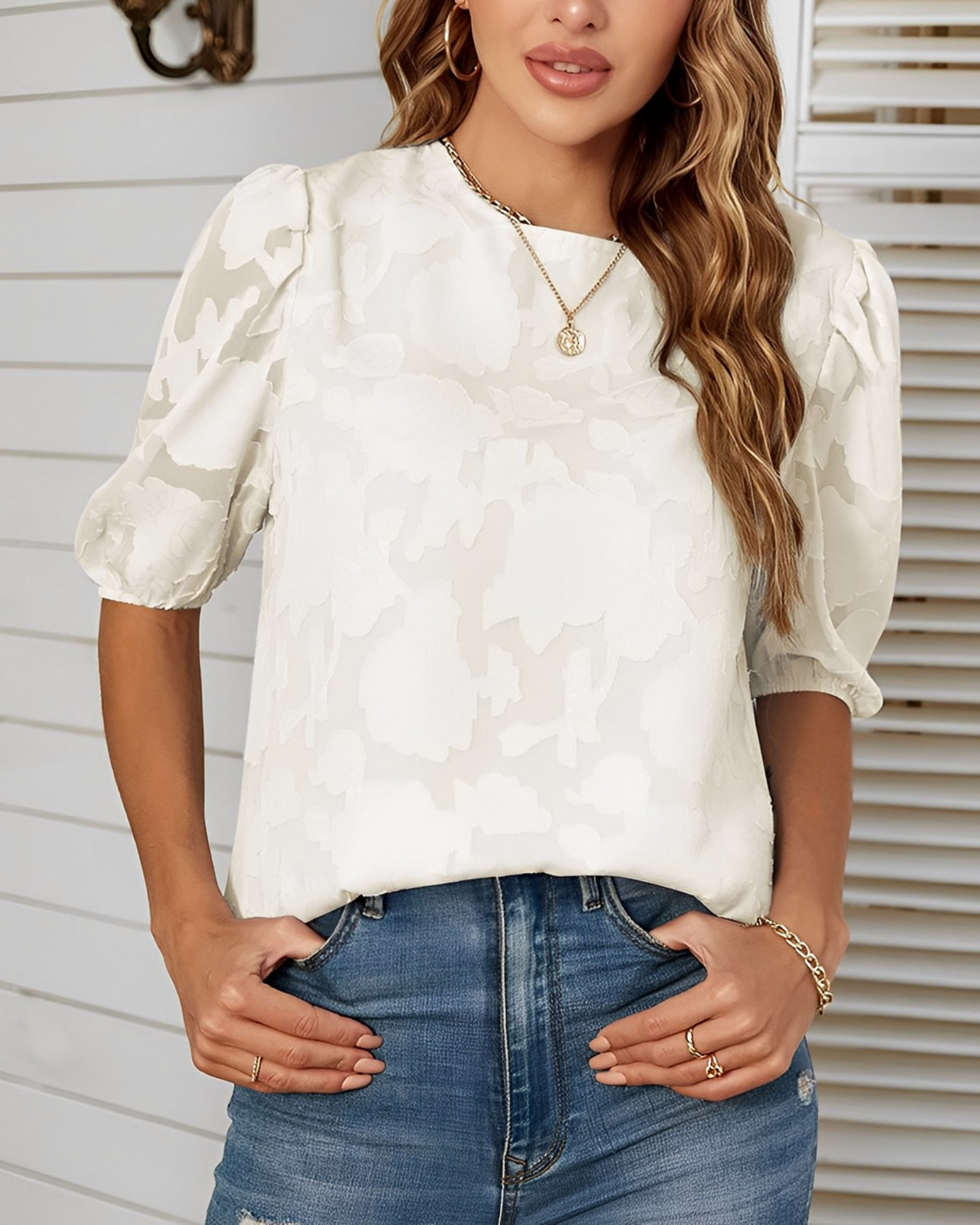 Luvik | Puff Sleeve Chiffon Shirt