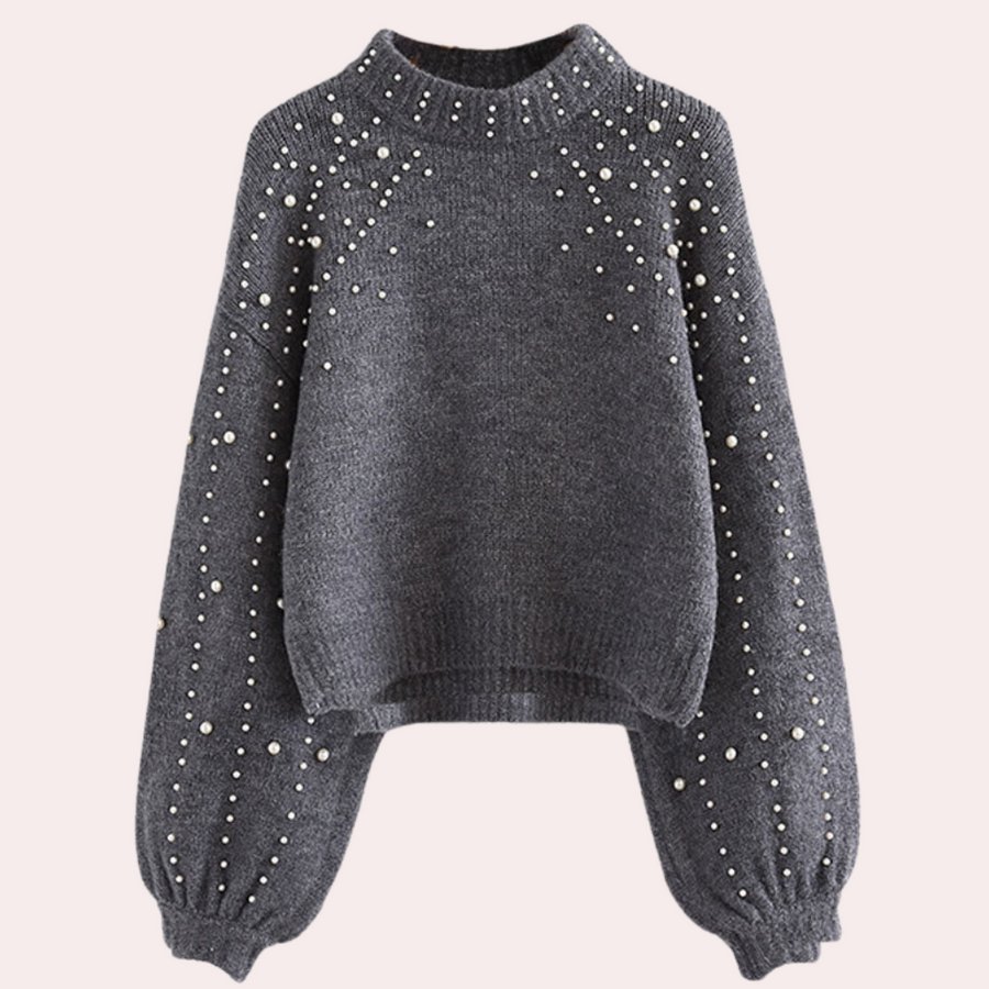 Luvik | style women's knit with round neckline and pearl embellishment