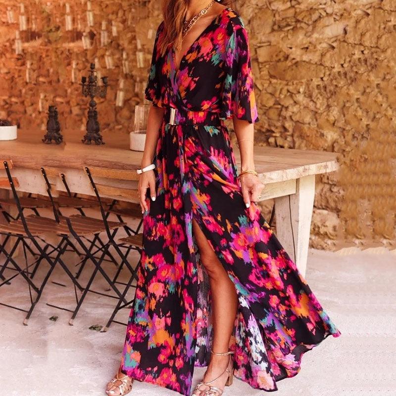 Luvik | Elegant wrap dress with floral pattern for women