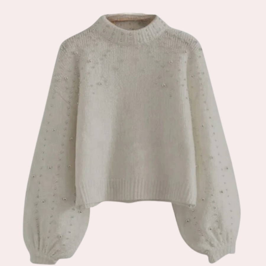 Luvik | style women's knit with round neckline and pearl embellishment