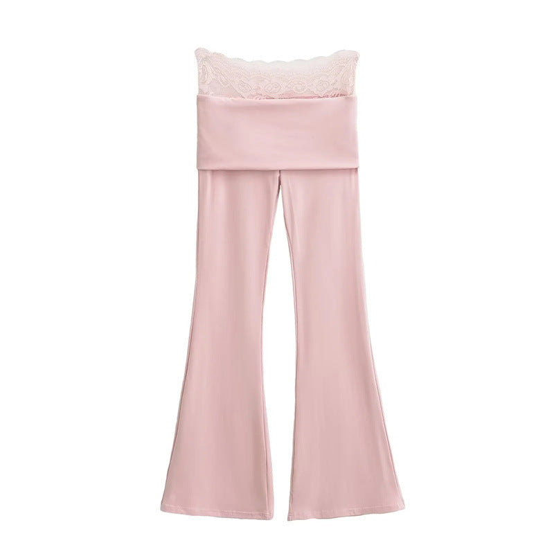 Luvik | Kevät Pieni Slim Elastica Roikkuva Mop Housut Kaksinkertainen Kerros Reunus Pitkässä Saumassa Bootcut Housut