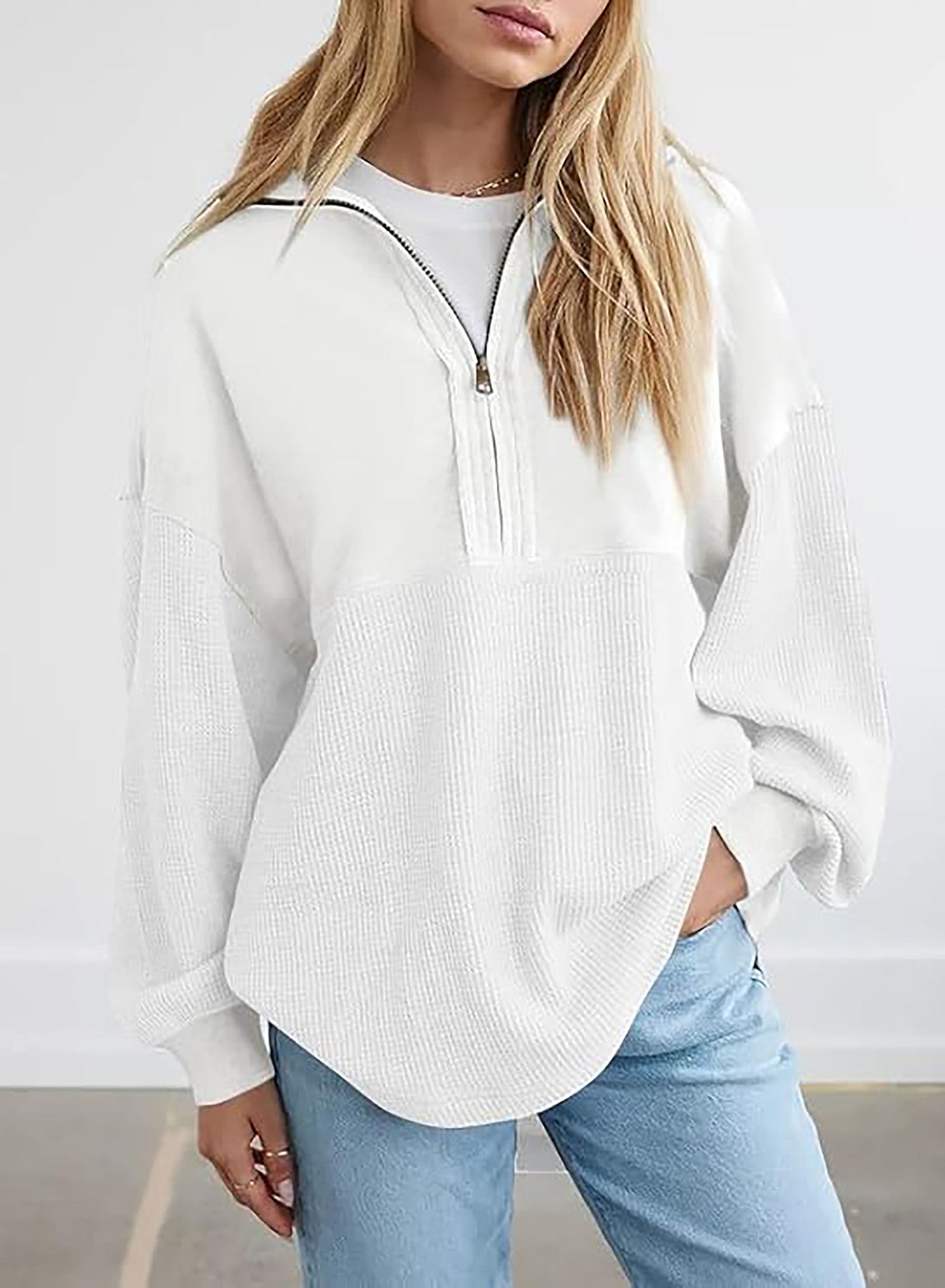 Naisten Smarter Half-Zip -neule, jossa on vohvelikuvio Luvik