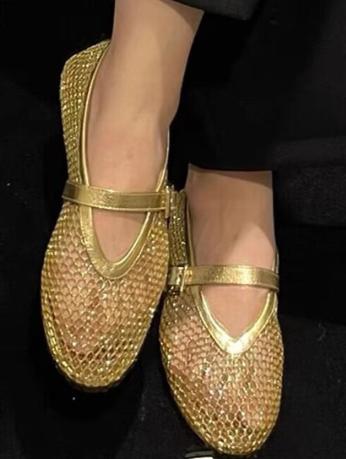 Naisellinen Elegante Mesh Ballerina Flats koristeellisella hihnalla Luvik