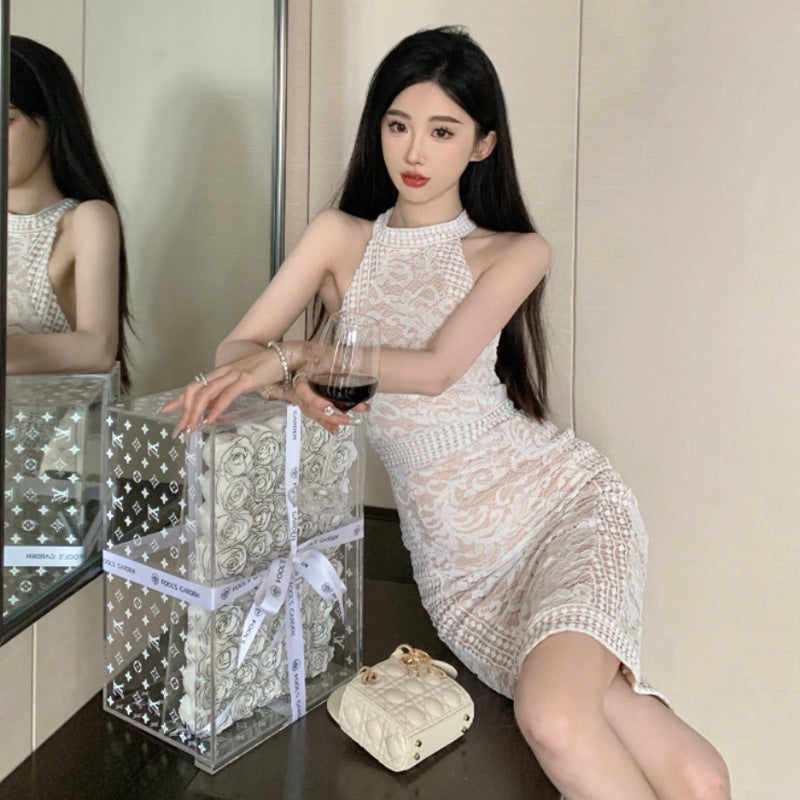 Luvik | Halterneck dress lace tight with a plunging neckline dress