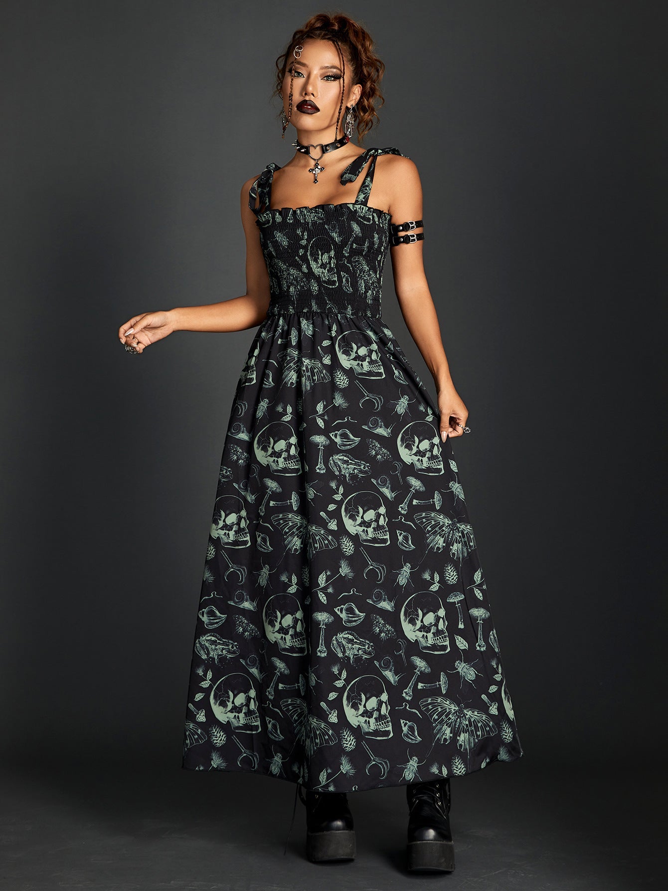 Luvik | Smocking Lace-Up Putkihame Tumma Printti