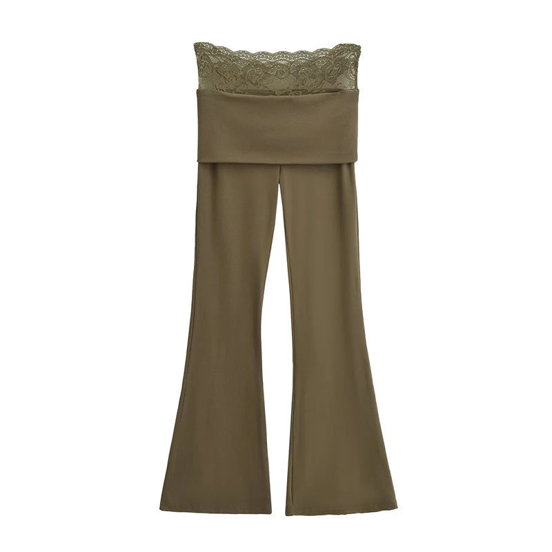 Luvik | Kevät Pieni Slim Elastica Roikkuva Mop Housut Kaksinkertainen Kerros Reunus Pitkässä Saumassa Bootcut Housut