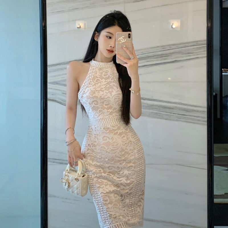 Luvik | Halterneck dress lace tight with a plunging neckline dress