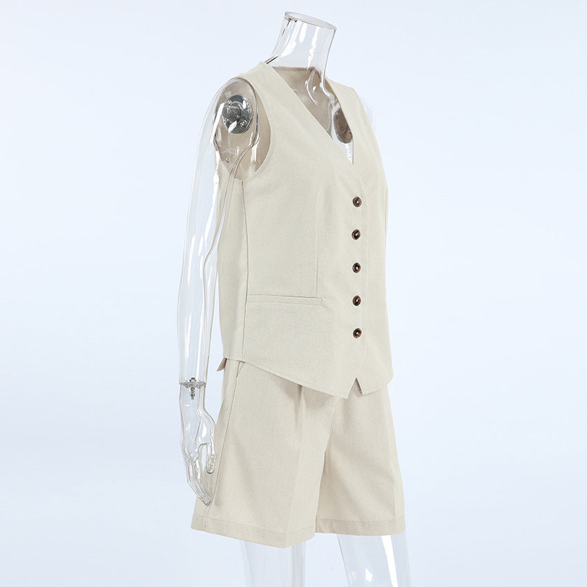 Luvik | Sleeveless blazer with V-neck and shorts