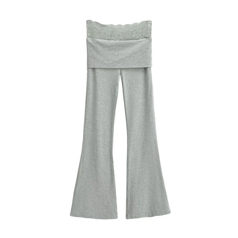 Luvik | Kevät Pieni Slim Elastica Roikkuva Mop Housut Kaksinkertainen Kerros Reunus Pitkässä Saumassa Bootcut Housut