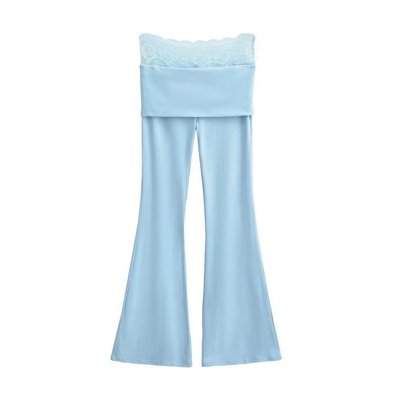 Luvik | Kevät Pieni Slim Elastica Roikkuva Mop Housut Kaksinkertainen Kerros Reunus Pitkässä Saumassa Bootcut Housut