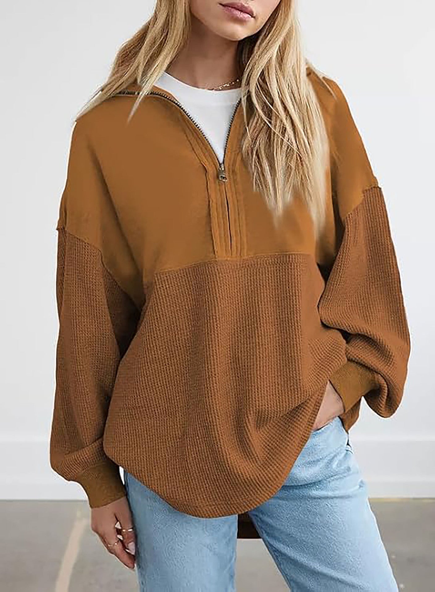 Naisten Smarter Half-Zip -neule, jossa on vohvelikuvio Luvik