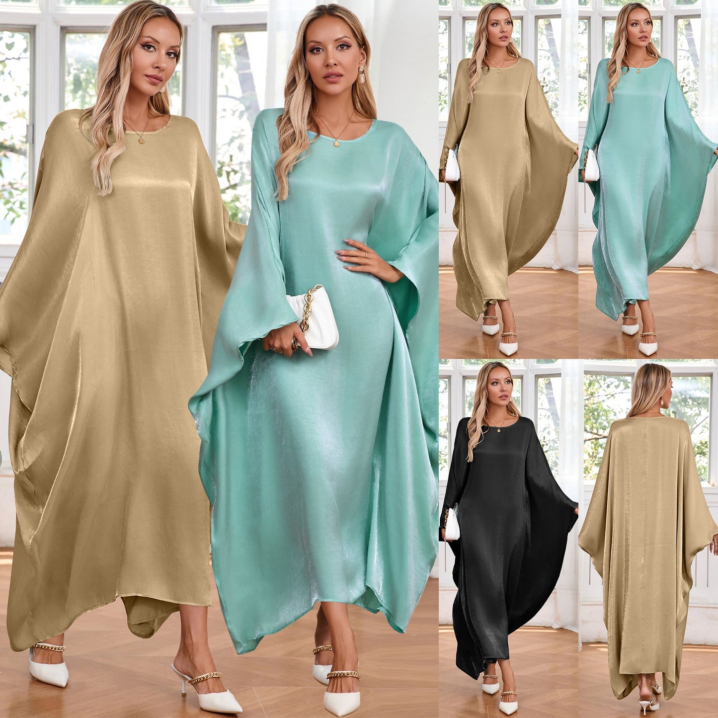 Naisten Elegant Maxi Dress leveillä hihoilla ja virtaavalla leikkauksella Luvik
