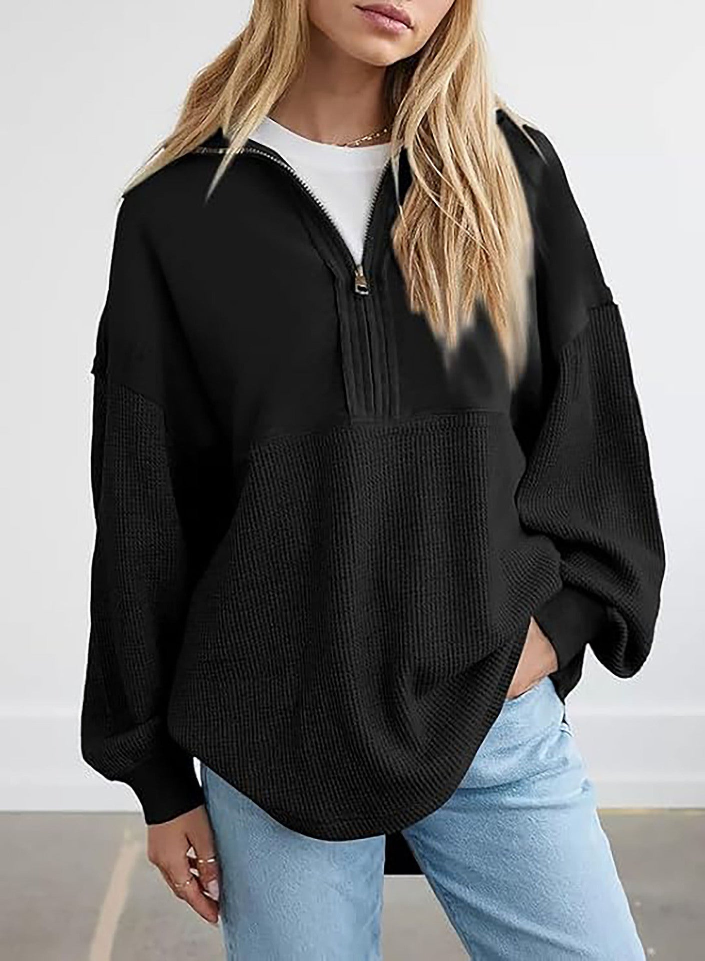 Naisten Smarter Half-Zip -neule, jossa on vohvelikuvio Luvik