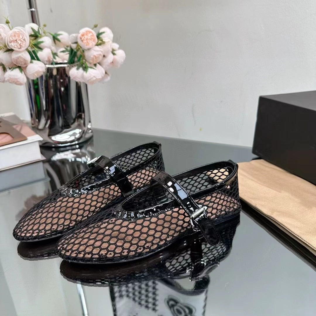 Naisellinen Elegante Mesh Ballerina Flats koristeellisella hihnalla Luvik