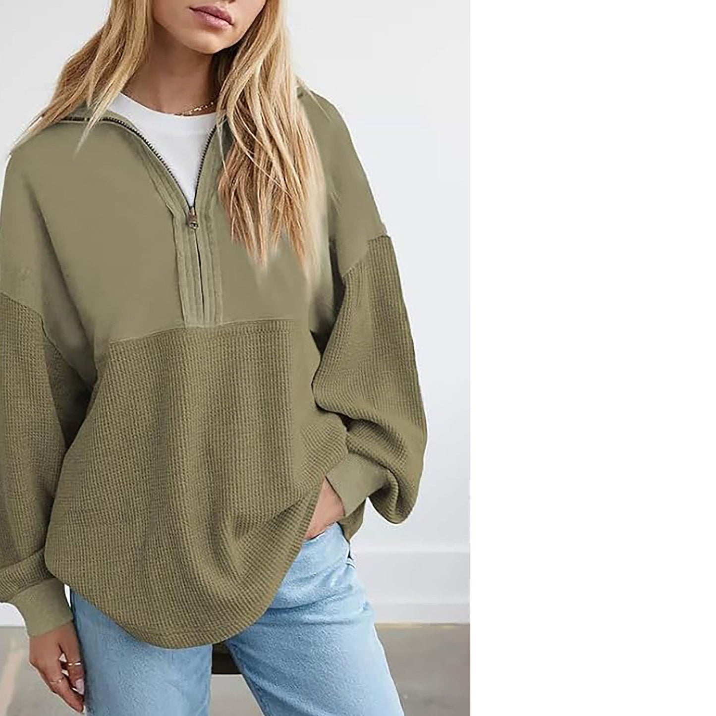 Naisten Smarter Half-Zip -neule, jossa on vohvelikuvio Luvik