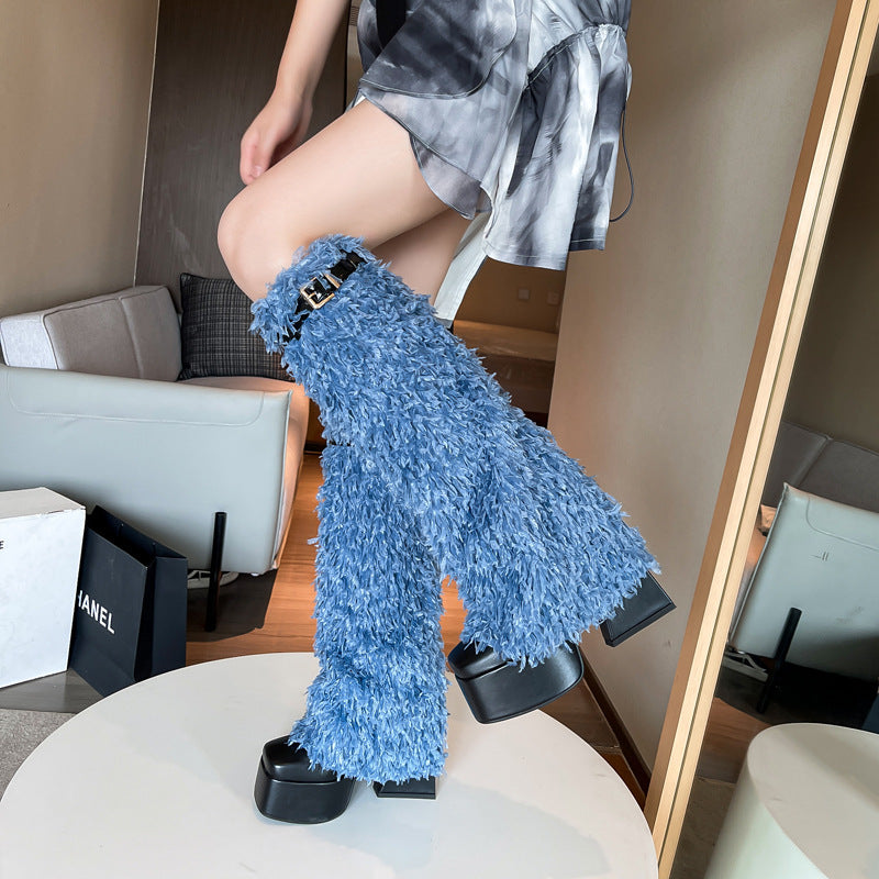 Femme Luxe Fuzzy Yli-polven Stiletto Saappaat Luvik